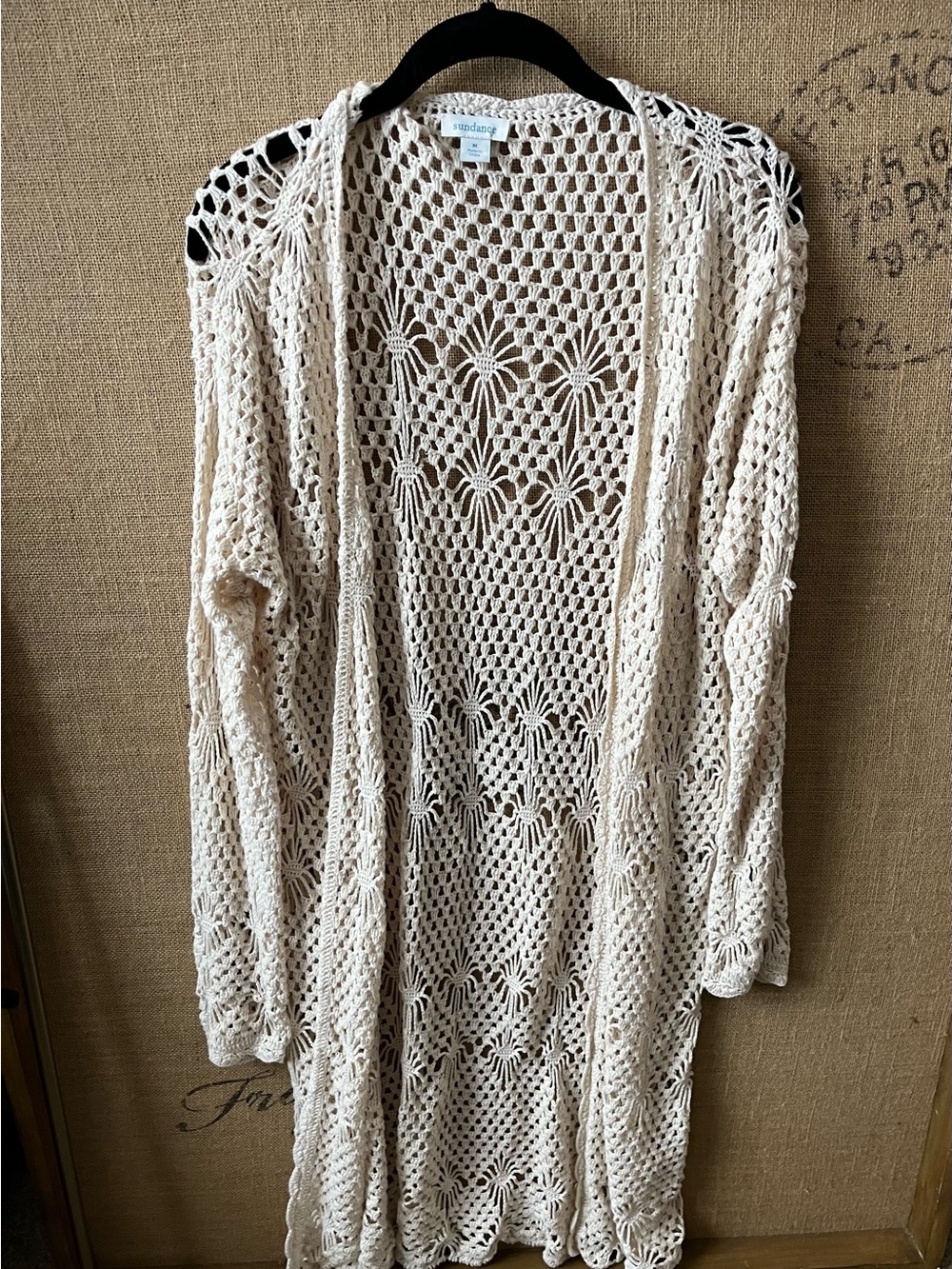 Sundance Cream Openwork Crochet Long Cardigan